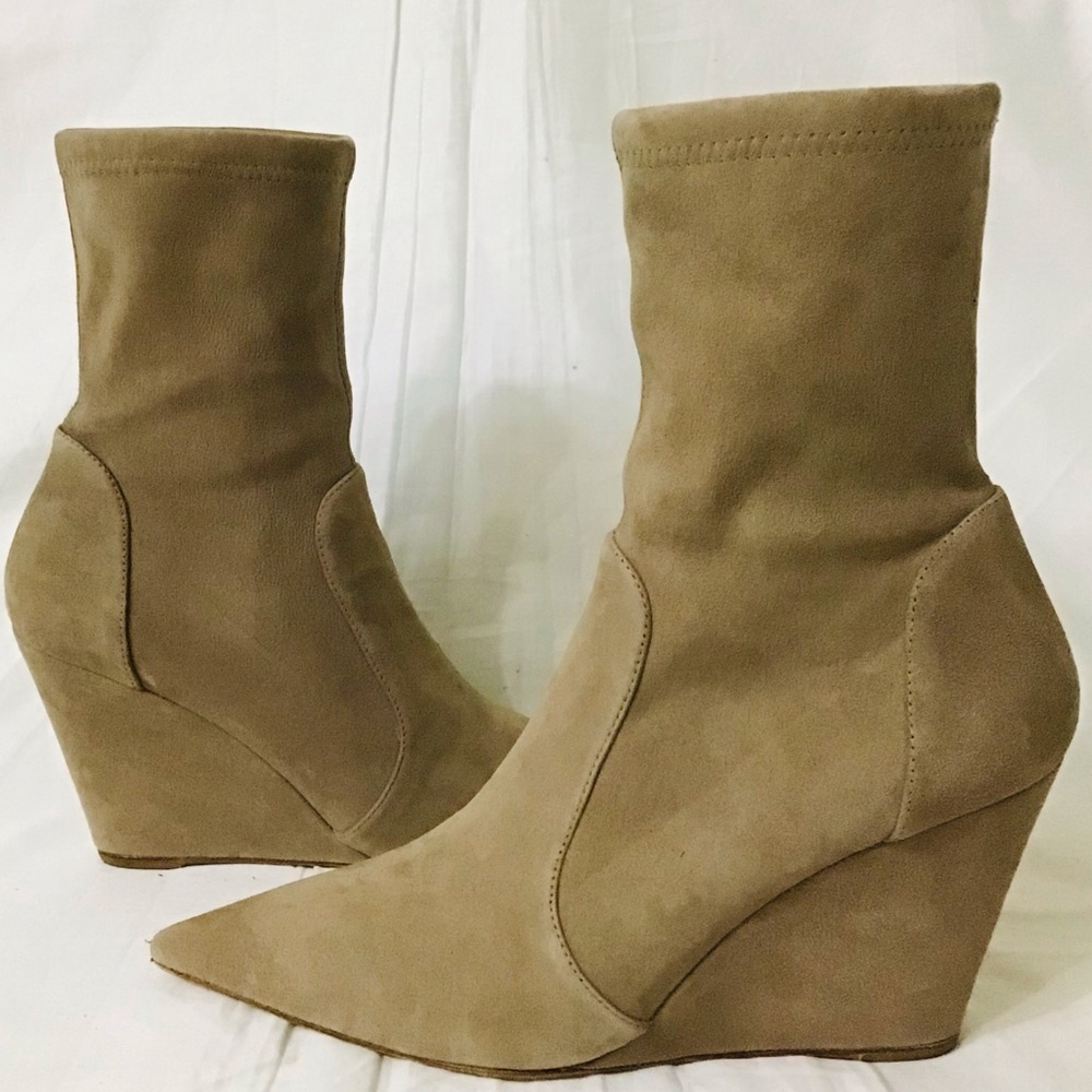 Stuart Weitzman Wedge 85 Suede Sock Booties